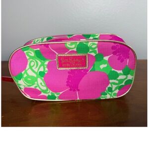 Lilly Pulitzer for Estee Lauder Cosmetic Make up Bag Pink Green Floral Zipper